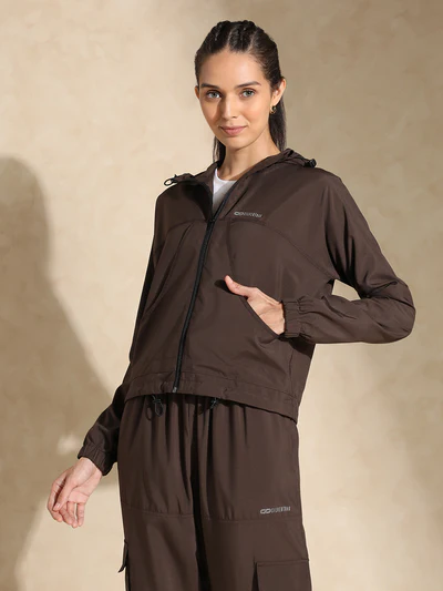 Brown cargo jacket with utility pockets